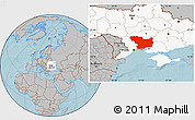 Gray Location Map of Mykolayivs'ka, highlighted country, hill shading