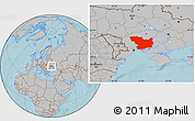 Gray Location Map of Mykolayivs'ka, hill shading