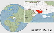 Savanna Style Location Map of Mykolayivs'ka, highlighted country, hill shading