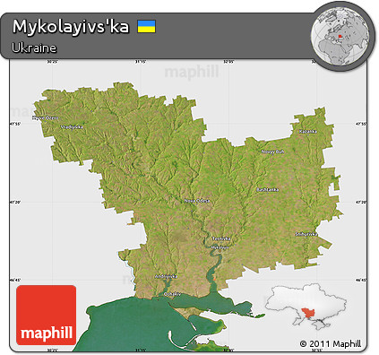Satellite Map of Mykolayivs'ka, single color outside