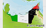 Flag 3D Map of United Arab Emirates, physical outside, bathymetry sea, flag rotated