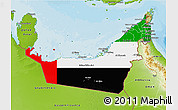Flag 3D Map of United Arab Emirates, physical outside, bathymetry sea