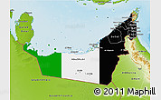 Flag 3D Map of United Arab Emirates, physical outside, flag aligned to the middle