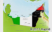 Flag 3D Map of United Arab Emirates, physical outside, flag rotated