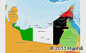 Flag 3D Map of United Arab Emirates, political outside, flag rotated