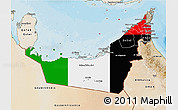 Flag 3D Map of United Arab Emirates, satellite outside, bathymetry sea, flag rotated