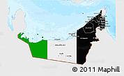 Flag 3D Map of United Arab Emirates, single color outside, bathymetry sea, flag aligned to the middle