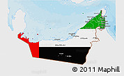 Flag 3D Map of United Arab Emirates, single color outside, bathymetry sea, shaded relief sea, flag centered