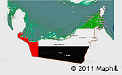 Flag 3D Map of United Arab Emirates, single color outside, satellite sea, flag centered