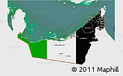 Flag 3D Map of United Arab Emirates, single color outside, satellite sea, flag aligned to the middle