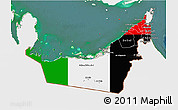 Flag 3D Map of United Arab Emirates, single color outside, satellite sea, flag rotated