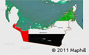 Flag 3D Map of United Arab Emirates, single color outside, satellite sea