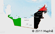 Flag 3D Map of United Arab Emirates, single color outside, shaded relief sea, flag rotated