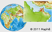 Physical Location Map of Dubai, within the entire country