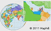 Political Location Map of Dubai, within the entire country