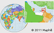 Political Location Map of Dubai, highlighted country, within the entire country