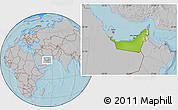 Physical Location Map of United Arab Emirates, gray outside, hill shading