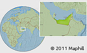 Physical Location Map of United Arab Emirates, savanna style outside, hill shading