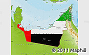 Flag Map of United Arab Emirates, physical outside, bathymetry sea