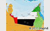 Flag Map of United Arab Emirates, political outside, flag centered