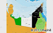 Flag Map of United Arab Emirates, political outside, flag aligned to the middle