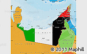 Flag Map of United Arab Emirates, political outside, flag rotated