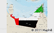 Flag Map of United Arab Emirates, shaded relief outside, bathymetry sea