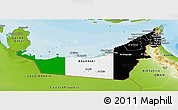Flag Panoramic Map of United Arab Emirates, physical outside, bathymetry sea, flag aligned to the middle