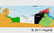 Flag Panoramic Map of United Arab Emirates, political outside, flag rotated