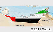 Flag Panoramic Map of United Arab Emirates, satellite outside, bathymetry sea, flag centered