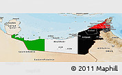Flag Panoramic Map of United Arab Emirates, satellite outside, bathymetry sea, flag rotated