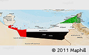 Flag Panoramic Map of United Arab Emirates, satellite outside, bathymetry sea