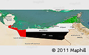 Flag Panoramic Map of United Arab Emirates, satellite outside, flag centered
