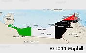 Flag Panoramic Map of United Arab Emirates, shaded relief outside, flag rotated