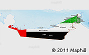 Flag Panoramic Map of United Arab Emirates, single color outside, shaded relief sea