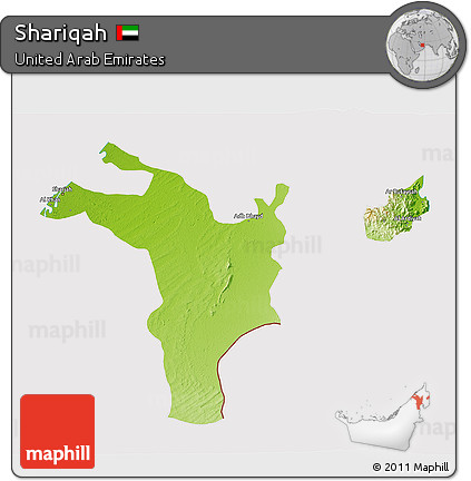 Physical 3D Map of Shariqah, cropped outside