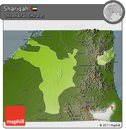Physical 3D Map of Shariqah, darken