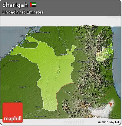 Physical 3D Map of Shariqah, darken