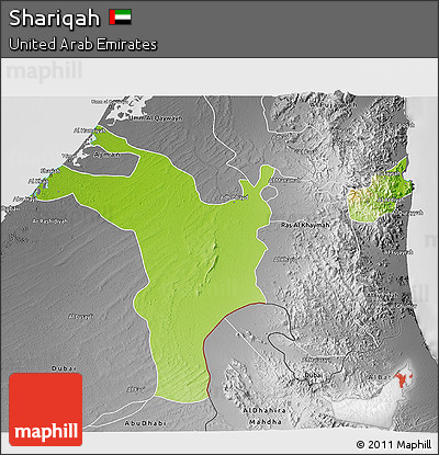 Physical 3D Map of Shariqah, desaturated