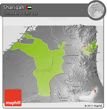 Physical 3D Map of Shariqah, desaturated