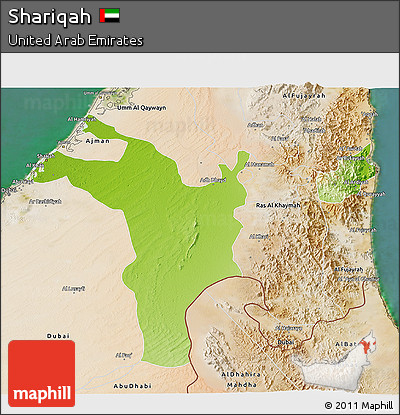 Physical 3D Map of Shariqah, satellite outside