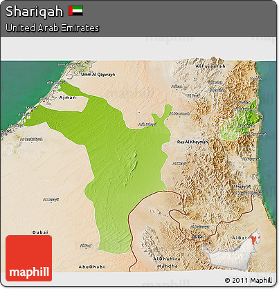 Physical 3D Map of Shariqah, satellite outside
