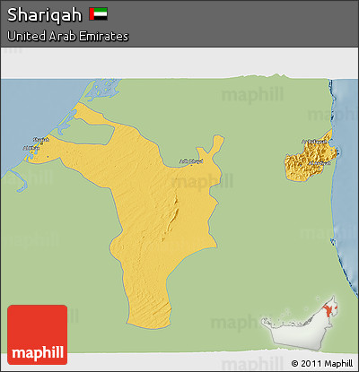 Savanna Style 3D Map of Shariqah, single color outside