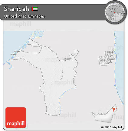 Silver Style 3D Map of Shariqah, single color outside