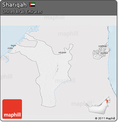 Silver Style 3D Map of Shariqah, single color outside