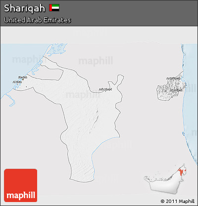 Silver Style 3D Map of Shariqah, single color outside