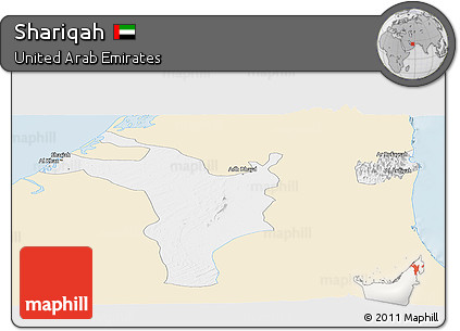 Classic Style Panoramic Map of Shariqah, single color outside