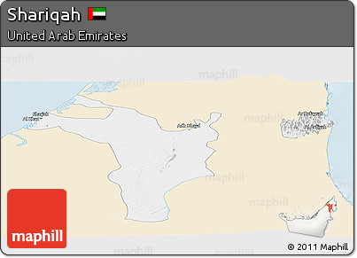 Classic Style Panoramic Map of Shariqah, single color outside