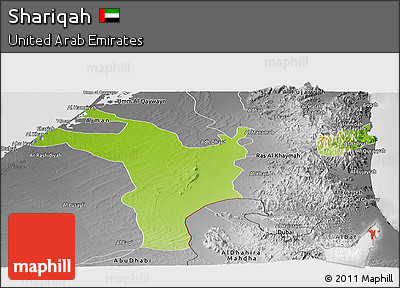 Physical Panoramic Map of Shariqah, desaturated