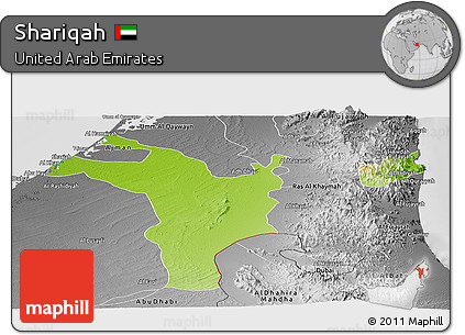 Physical Panoramic Map of Shariqah, desaturated